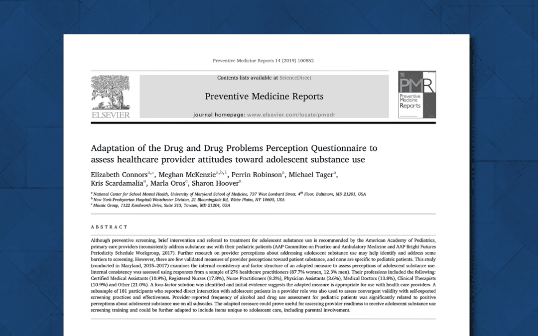White Paper: Adaptation of the Drug and Drug Problems Perception Questionnaire to Assess Healthcare Provider Attitudes toward Adolescent Substance Use